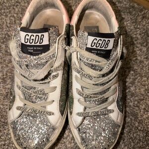 Golden Goose Kids Glitter Sneakers in Silver with Pink Trim